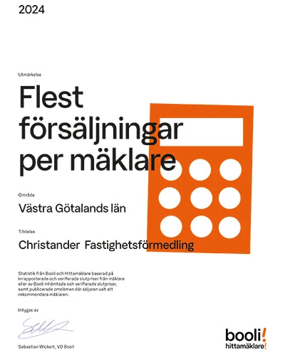 Christander Fastighetsförmedling flest försäljningar per mäklare 2024